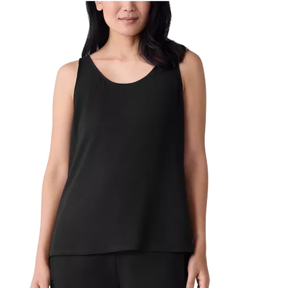 Eileen Fisher Size M Sleeveless Tank Black Slinky Minimalist Chic Basic Staple